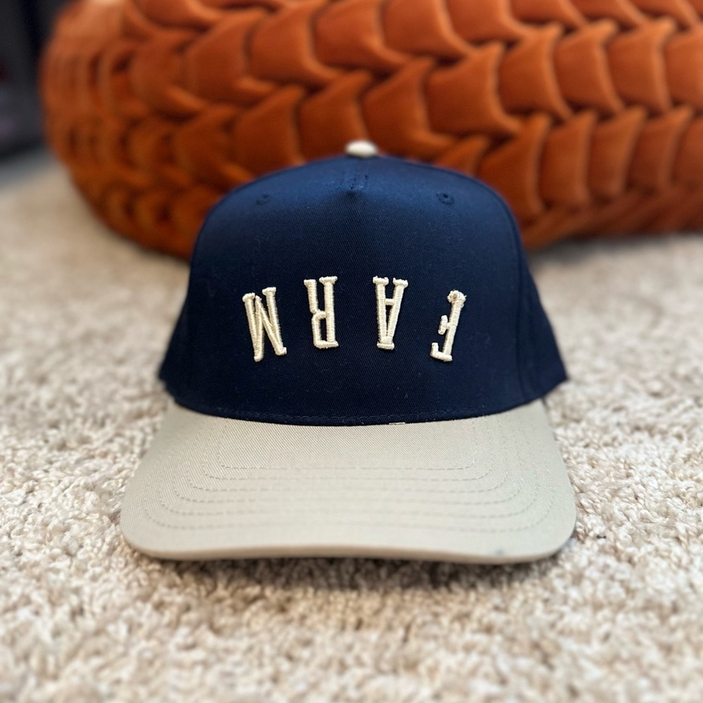 Navy And Tan Cap With Farm Logo Brand New Navy And Tan Cap With Farm Logo Brand New
